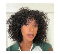 Uso diario en fiestas Peluca ondulada, pelucas de cabello brasileño for mujeres, humano con flequillo, peluca rizada corta, hecho a máquina completo, agua profunda(180%,16inches)