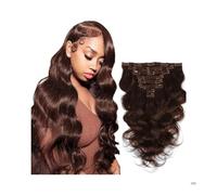 Uso diario Extensiones de cabello con clip Body Wave color marrón chocolate 100% cabello humano brasileño 8 unids/set 120 g/set 10-24 pulgadas para mujeres (12 pulgadas)