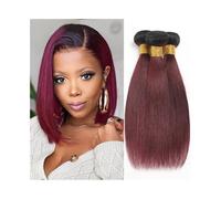 Uso diario Extensiones de cabello humano liso corto color burdeos ombré, 1/2/3 piezas, 1B/99J, brasileño, sin procesar, Remy, for mujer Extensiones de cabello(10inches 1pc)