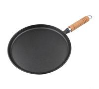 Uso en el hogar engrosó la cacerola de hierro fundido con la manija de madera cómoda para hacer panqueques y crepes 26cm Negro(26)