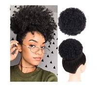 Uso en mujeres Clip de cabello humano en moño rizado Extensiones de pieza de cabello Afro Kinky Curly Ponytail Chignon Puff Cordón Ponytail Natural Negro Brasileño Remy Para el cabello