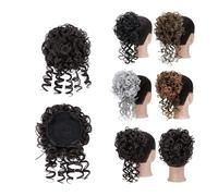 Uso en mujeres Coleteros de pelo rizado desordenado con extensiones de cabello sintético con cordón ajustable for mujer Para el cabello(Sliver Gray )