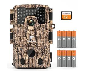 usogood Cámara de Fototrampeo 4K, Cámara de Caza con Visión Nocturna, Detección de Movimiento PIR y Tarjeta de Memoria 32GB, Impermeable IP66 para Monitoreo de Animales y Seguridad en Exteriores