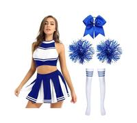 USOHJZ Disfraces de animadora, atuendo baile colegiala, uniforme for mujer, top corto, falda plisada, calcetines con pompones, traje actuación Para Actuaciones(Blue B,S)