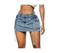USOHJZ Falda cargo Mujer Botón Mini Jeans vaquera con bolsillo Cintura baja(Color2,S)