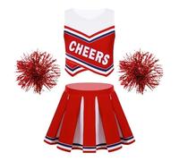 USOHJZ Uniforme de animadora for niñas, sin mangas, con estampado letras y falda plisada, ideal for fiestas carnaval Para Actuaciones(Red B,12)