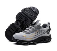 USOR Zapatillas de seguridad para hombre y mujer, con puntera de acero, cómodas, ligeras, con hebilla giratoria, antideslizantes, con cojín de aire, gris, 43.5/44 EU