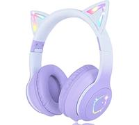 Usoun Auriculares Bluetooth, LED Cascos Bluetooth Inalámbricos, Auriculares Plegable con Orejas de Gato, 85dB Volumen Limitado para niños y Adultos(púrpura)