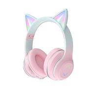 Usoun Auriculares Bluetooth para Niños, LED Cascos Inalámbricos Plegables con Orejas de Gato, 85dB Volumen Limitado para Niñas y Adultos (Rosa)