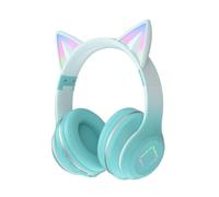 Usoun Auriculares Bluetooth para Niños y Adultos, LED Cascos Bluetooth Inalámbricos, Auriculares Plegable con Orejas de Gato, 85dB Volumen Limitado (Verde)