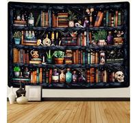 Uspring Tapiz para estantería, tapiz de libros mágicos, tapiz gótico de calavera, tapiz botánico vintage, tapiz de pared de gato negro, tapiz para colgar en la pared del dormitorio y decoración del