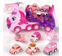 usrela Camiones de Juguete para Niñas 2 Años, 7 en 1 Coches Juguetes de Niña 1 2+ 3 Años Regalo, Camion Juguetes con Luces y Sonidos, Regalo para Navidad Niña Niños