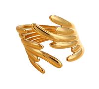 USRUTIUD Irregular Stainless Steel Rings For Women Gold Plated Smooth Wings Wide Adjustable Open Rings Trend Jewelry Gift Femme (Gold)