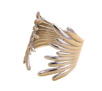 USRUTIUD Irregular Stainless Steel Rings For Women Gold Plated Smooth Wings Wide Adjustable Open Rings Trend Jewelry Gift Femme (Silvery)