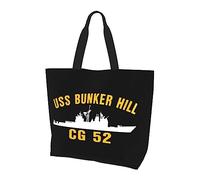 Uss Bunker Hill Cg 52 Bolso De Lona Ligero Para Mujer Bolsa De Compras Reutilizable Negro