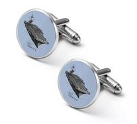 USS Enterprise CV 6 WWII - Gemelos redondos para camisa de portaaviones para negocios, bodas, fiestas, regalo del día del padre, 1.7cm, Metal, No es una piedra preciosa