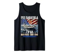 USS Saratoga CV-60 Portaaviones veterano bandera de Estados Unidos vintage Camiseta sin Mangas