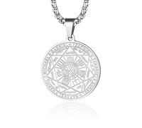 USTNIR Collares para hombres 7 Arcángeles Sigil Medalla Talismán Collar Acero inoxidable Pentagrama Colgante Amuleto Cadena de protección Joyería masculina Amuleto de la suerte para hombres Mujeres