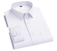 USTZFTBCL Camisa de manga larga elástica sin arrugas para hombre, corte ajustado, para negocios, social, parte superior blanca, 1, XS