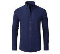 USTZFTBCL Camisa de manga larga para hombre, microelástica, no necesita planchado, color liso, para trabajar, social, C3111, L