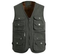 USTZFTBCL Chaleco sin mangas grueso con múltiples bolsillos para hombre, de mediana edad, para otoño e invierno, Cremallera oscura EN8 606n, XXL