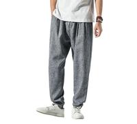 USTZFTBCL Pantalones de hombre Otoño Estilo Hong Kong Algodón Lino Estilo Chino Holgado Jogging Harem Pantalones Casual, Color azul., M