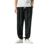 USTZFTBCL Pantalones de hombre Otoño Estilo Hong Kong Algodón Lino Estilo Chino Holgado Jogging Harem Pantalones Casual, Negro , XS