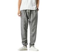 USTZFTBCL Pantalones de hombre Otoño Estilo Hong Kong Algodón Lino Estilo Chino Holgado Jogging Harem Pantalones Casual, Gris oscuro., XS