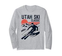 Utah Esquí Clásico Vintage Esquí Amante Puesta del Sol Gráfico Manga Larga