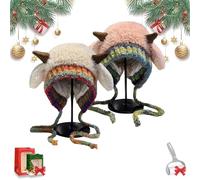Utaseti Sombrero festivo de cuernos de Navidad, gorro de reno 2 en 1, sombreros de invierno de punto de ciervo, A7., talla única