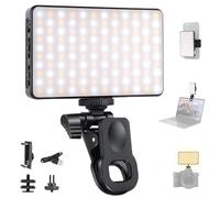 UTEBIT Luz Selfie con Clip Frontal y Trasero para Movil/Portátil, Panel de Luz 120 LED 3000mAh Recargable, 3 Temperaturas de Color (2500K-9000K) para Móvil, Portátil, Cámara, TikTok, Youtube, Vlog