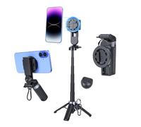 UTEBIT Mini palo selfie magnético 4 en 1, trípode portátil de rotación de | Trípode multifuncional para teléfono con control remoto y mosquetón, mini trípode para grabación de video en vivo de YouTube