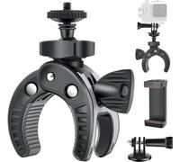 UTEBIT Soporte Clamp para Cámara, Abrazadera con Rótula Agujeros Roscados 1/4" Soporte Cámara y Soporte para Teléfono, para Manillar Bicicleta Moto, para Gopro DSLR Cámara de Acción Smartphone