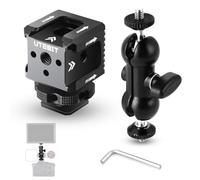 UTEBIT Soporte de Zapata Fría de 3 Puertos con Adaptador de Montaje de Zapata Caliente para Cámara, 360° Giro Doble Cabeza de Bola Brazo Mágico con Hilo 1/4"-20 para Monitor Micrófono LED Flash Luz