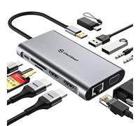 UtechSmart - Estación de Acoplamiento USB, 11 en 1 USB C con Triple Pantalla, estación de Acoplamiento USB 3.0 para Laptop con Doble HDMI, VGA, PD, Ethernet, SD/TF, USB 3.0, micrófono/Audio,