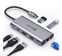 UtechSmart Hub USB C Ehternet 1000M - 6 en 1, Adaptador USB C con HDMI 4k, 3 Puertos USB 3.0, Tipo C PD 100W, Adaptador Hub-C Compatible Macbook Air/Pro, iPad, Windows, Surface, iPhone