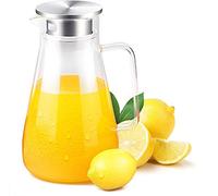 Uten 1,5 Litros 51 Onza Jarras Agua Cristal, con mango de cristal y tapa de acero inoxidable, Adecuado para leche, vino tinto, agua fría, zumo de frutas, café caliente y bebidas heladas