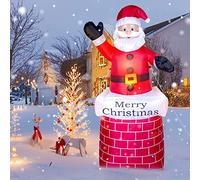 Uten 210 CM Papá Noel Hinchable, 6.9 Pies Papá Noel Inflable con Luz LED, IP44 Decoración Navideña Inflable Impermeable con Cuerda de Clavos Fija Apto para Interior y Exterior -1000mA/12W