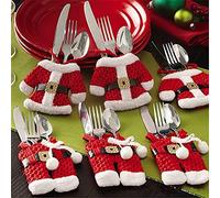 Uten 6 Piezas Bolsas Navideñas para Cubiertos, Tenedores, Cubiertos, Bolsillos, Cuchillos, Tenedores, Bolsa Roja, Fiesta de Navidad, Decoración de Mesa