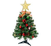 Uten Arbol de Navidad, 60 cm Mini Árbol de Navidad, con 50 Luces LED, 6 Grupo Bayas Rojas y Piñas, Estrellas, Lazos y 20 Bolas Navideñas, para Oficina, Salón, Alféizar de Ventana, Decoración Navideña