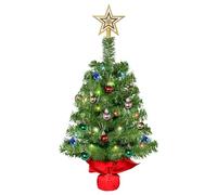 Uten Árbol de Navidad Pequeño 60 cm, Mini Árbol de Navidad Sobremesa con Dos Tiras de Luces LED, 20 Bolas de Navidad, Estrella en la Copa del Árbol, Decoración Navideña para Mesa