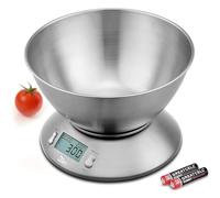 Uten Báscula Digital para Cocina,11 lbs / 5 kg, Acero Inoxidable, con Bol de Mezcla, Retroiluminación Blanca, Alarma y Sensor de Temperatura,Pantalla LCD Apagado Automático