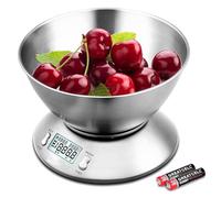 Uten Báscula Digital para Cocina con Bol Removible, 11 lbs / 5 kg, Acero Inoxidable, Retroiluminación Blanca, Alarma y Sensor de Temperatura, Pantalla LCD, (Baterías Incluidas)