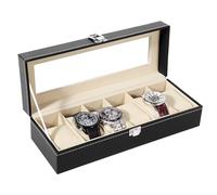 Uten Caja de reloj, 6 compartimentos, organizador de relojes para guardar joyas con tapa de cristal grande, caja de reloj, caja de reloj para hombres y mujeres
