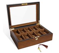 Uten Caja de reloj con 10 ranuras, organizador de relojes con cerradura dorada y llave, caja de almacenamiento de madera con cojines extraíbles para reloj, forro de terciopelo, cierre de metal, regalo