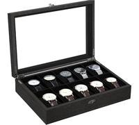 Uten Caja de Relojes con 10 Compartimentos, Caja para Reloje Madera, Tapa de Vidrio y Almohada Algodón Seda, Forro Negro, para Exhibición y Almacenamiento de Relojes Joyería, Regalo Ideal