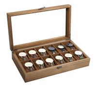 Uten Caja de Relojes con 12 Compartimentos, Caja para Reloje Madera, Tapa de Vidrio y Almohada Algodón Seda, Forro Marrón, para Exhibición y Almacenamiento de Relojes Joyería, Regalo Ideal