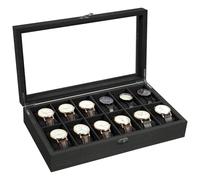 Uten Caja de Relojes con 12 Compartimentos, Caja para Reloje Madera, Tapa de Vidrio y Almohada Algodón Seda, Forro Negro, para Exhibición y Almacenamiento de Relojes Joyería, Regalo Ideal
