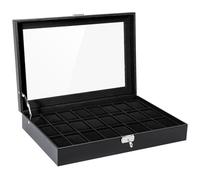 Uten Caja de Relojes con 24 Compartimentos, Caja para Reloje PU, Cerradura con Llave, Tapa Vidrio, Forro Terciopelo Negro, para Exhibición y Almacenamiento Relojes Joyería