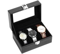 Uten Caja de Relojes con 3 Compartimentos, Caja para Reloje PU, Cerradura con Llave, Tapa Vidrio, Forro Terciopelo Negro, para Exhibición y Almacenamiento Relojes Joyería, Regalo Ideal